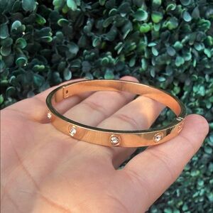 Rose Gold Crystal Accent Bangle Bracelet - Women